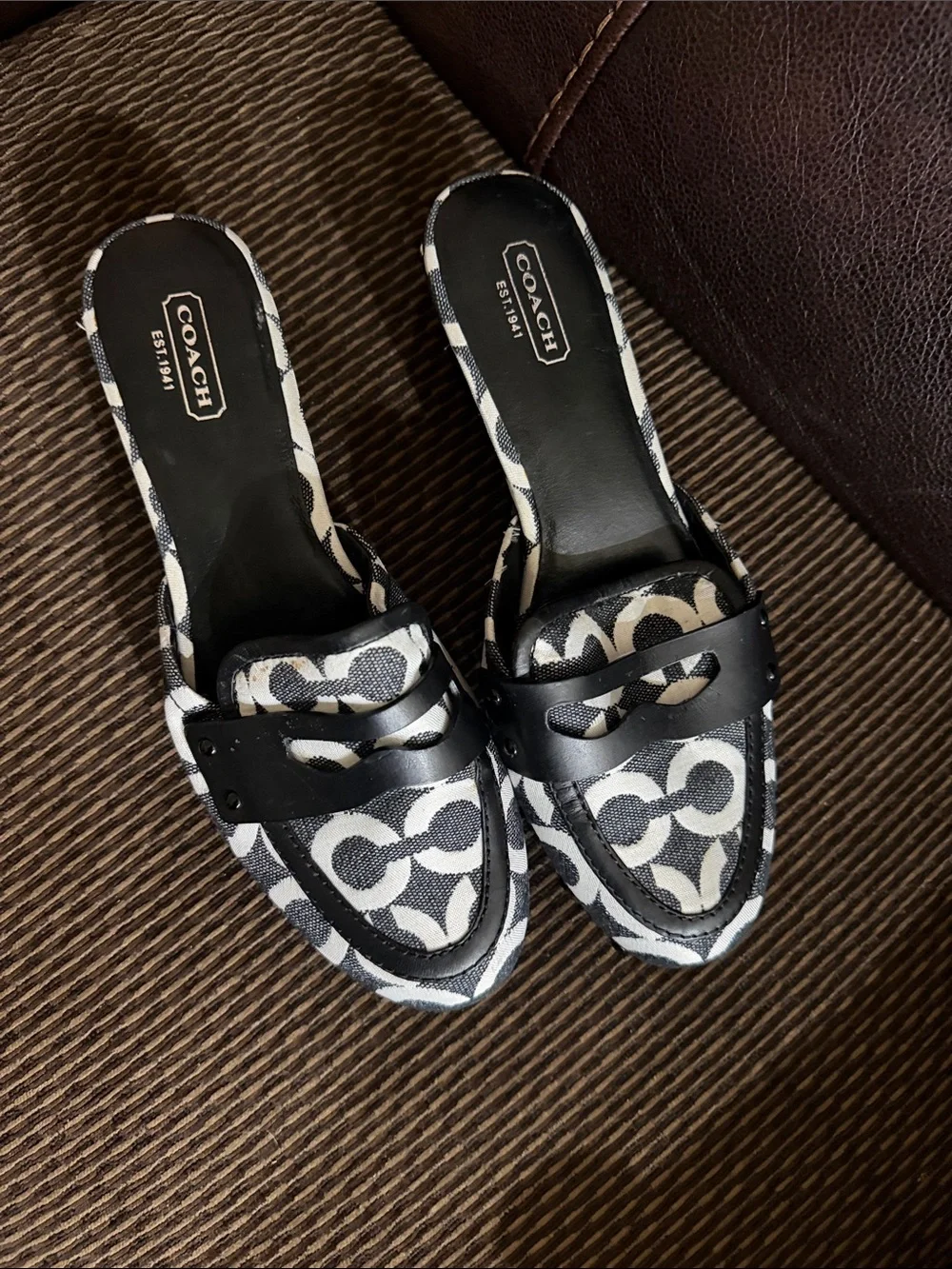 Coach Lani Black White Clogs Mules Slip On